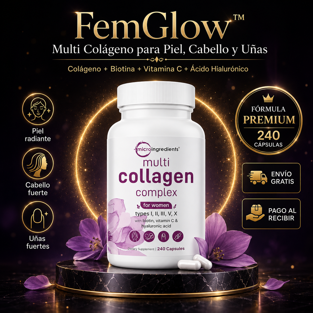 FemGlow™ | Multi Colágeno para Piel, Cabello y Uñas