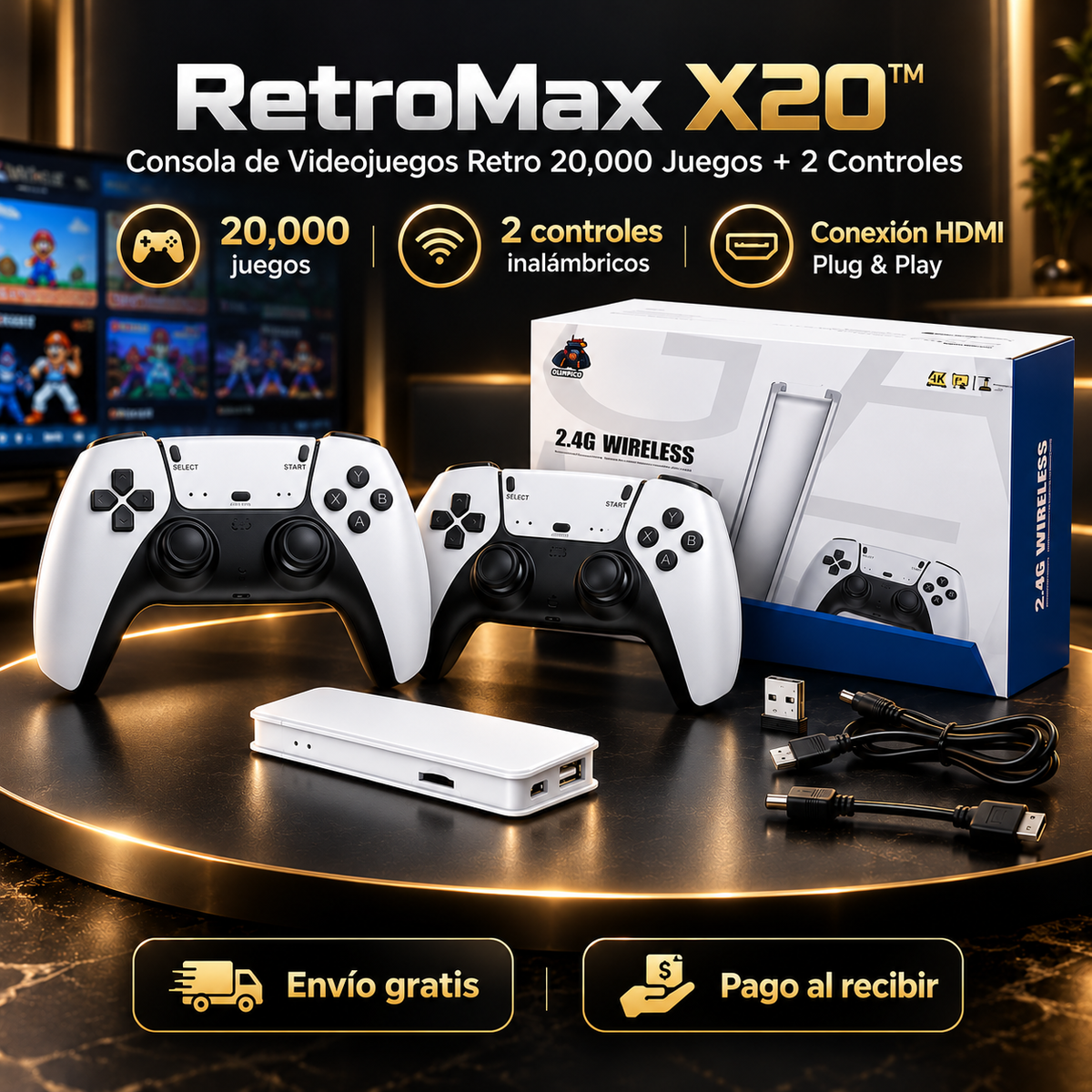 RetroMax X20™ | Consola de Videojuegos Retro 20,000 Juegos + 2 Controles