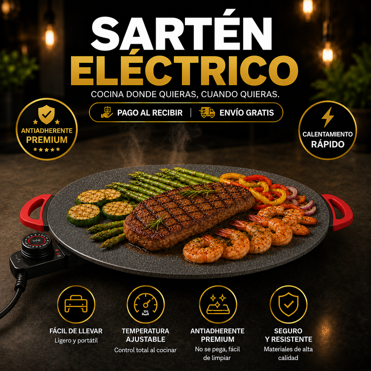 TitanCook™ | Sartén Eléctrico Antiadherente Premium