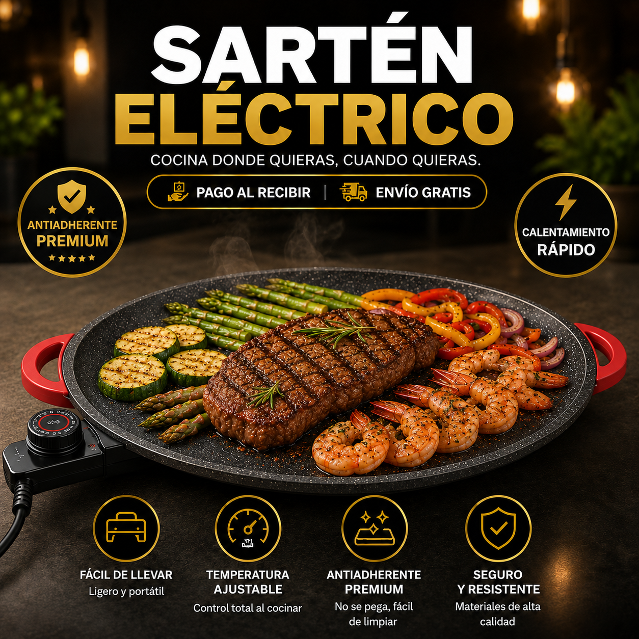TitanCook™ | Sartén Eléctrico Antiadherente Premium