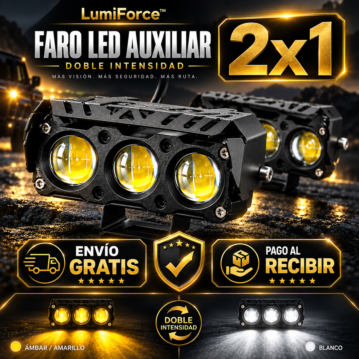LumiForce™ | Pack de 2 Faros LED Auxiliares Doble Intensidad