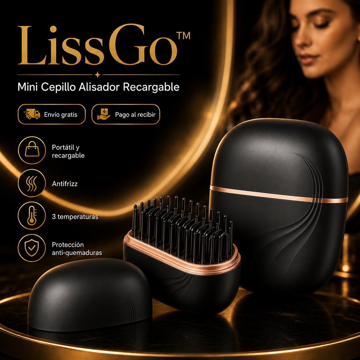 LissGo™ | Mini Cepillo Alisador Recargable Antifrizz