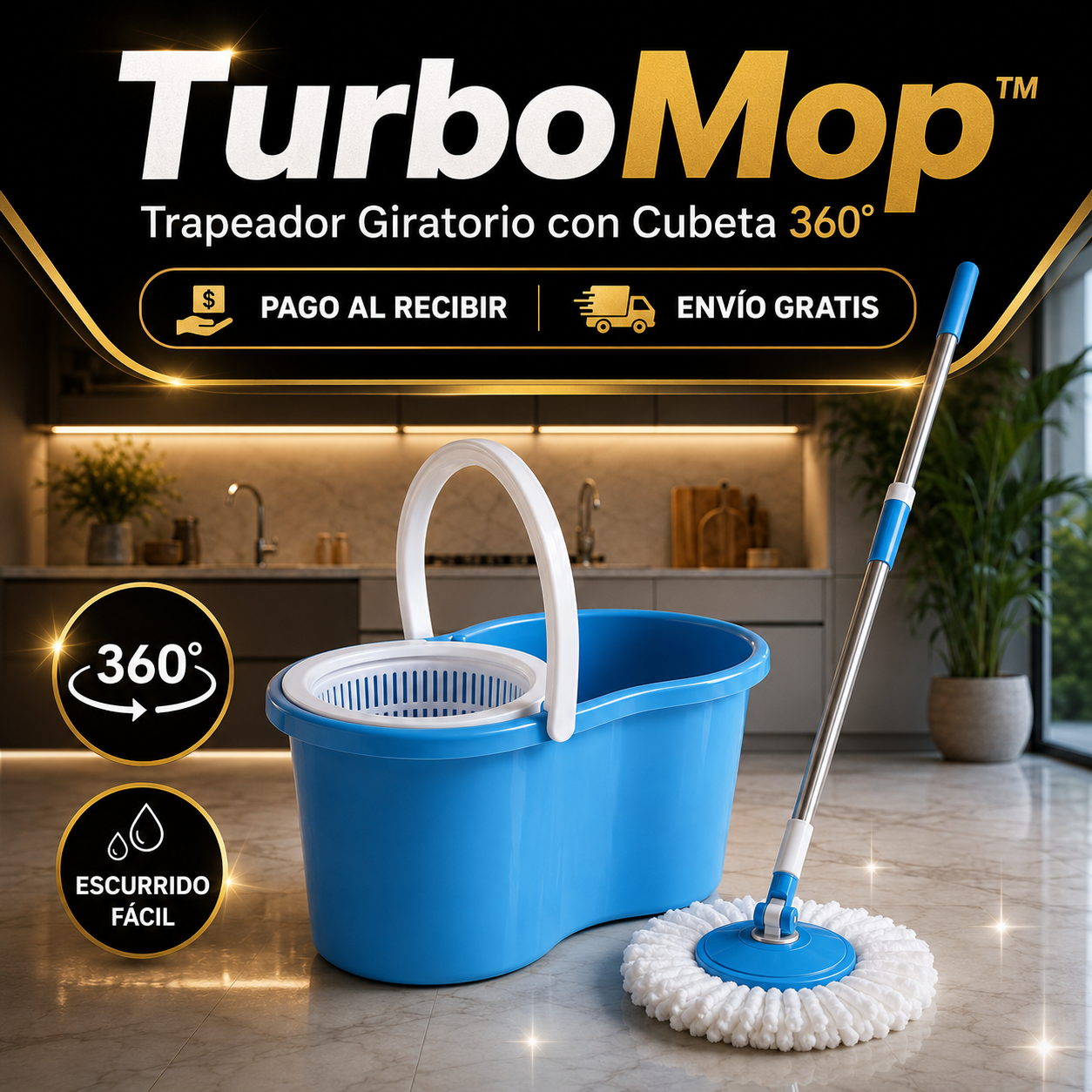 TurboMop™ | Trapeador Giratorio con Cubeta 360°
