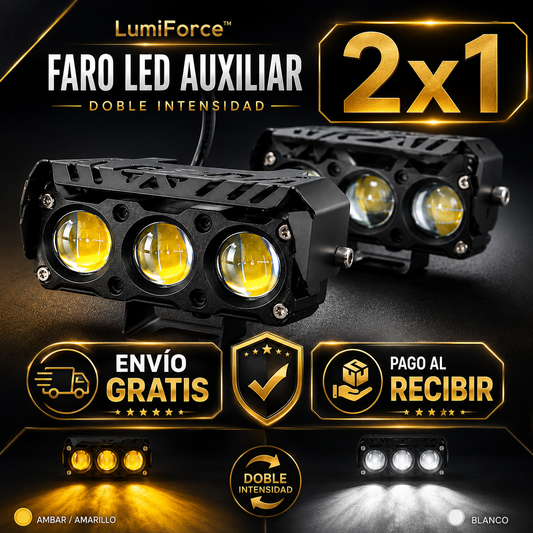 LumiForce™ | Pack de 2 Faros LED Auxiliares Doble Intensidad