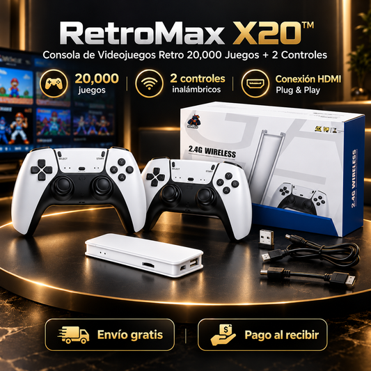 RetroMax X20™ | Consola de Videojuegos Retro 20,000 Juegos + 2 Controles