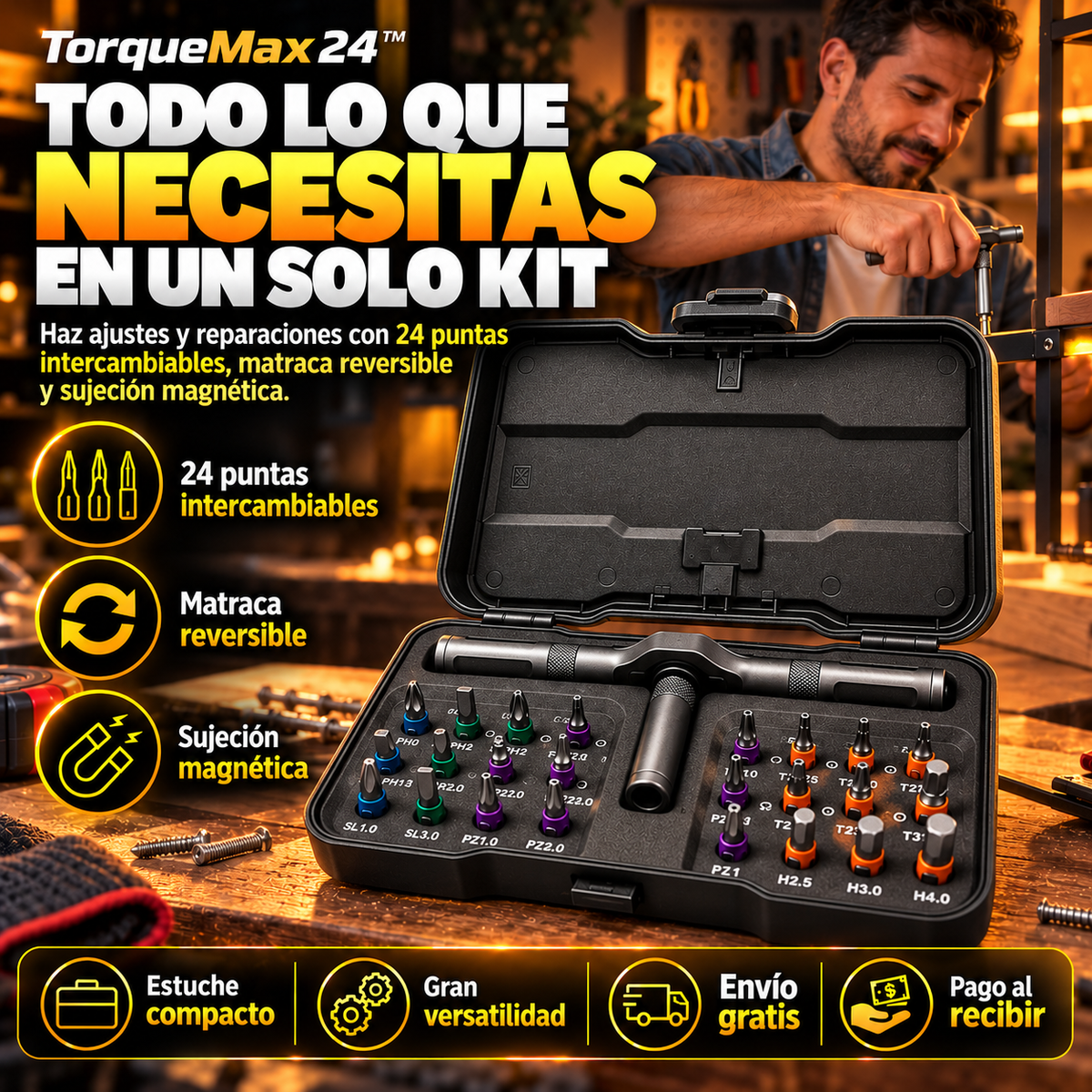 TorqueMax 24™ | Kit de 24 Desarmadores Premium